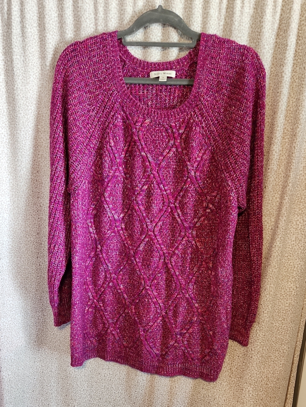 Studio Works Women's Fuchsia Cable-Front Scoop Neck Sweater